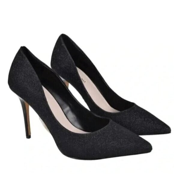 NWT Le Chateau Black Glitter Sparkly Pump Heels Size 7 - Picture 2 of 7